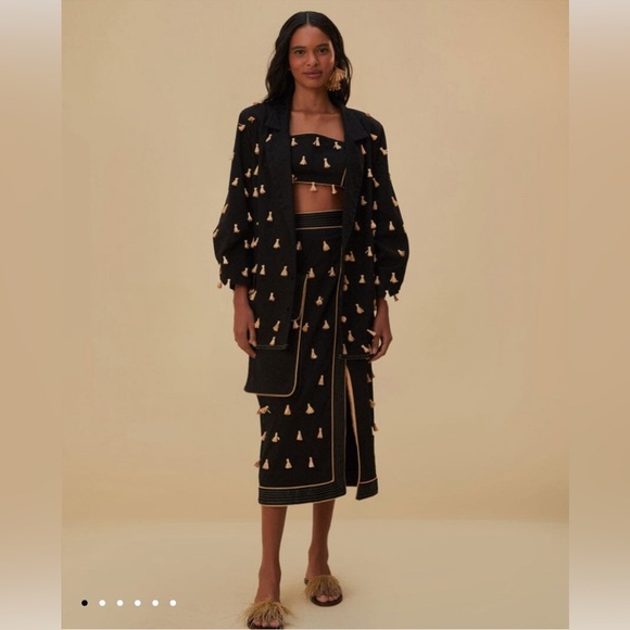 Farm Rio Black Raffia Fringed Blazer - Picture 2 of 9